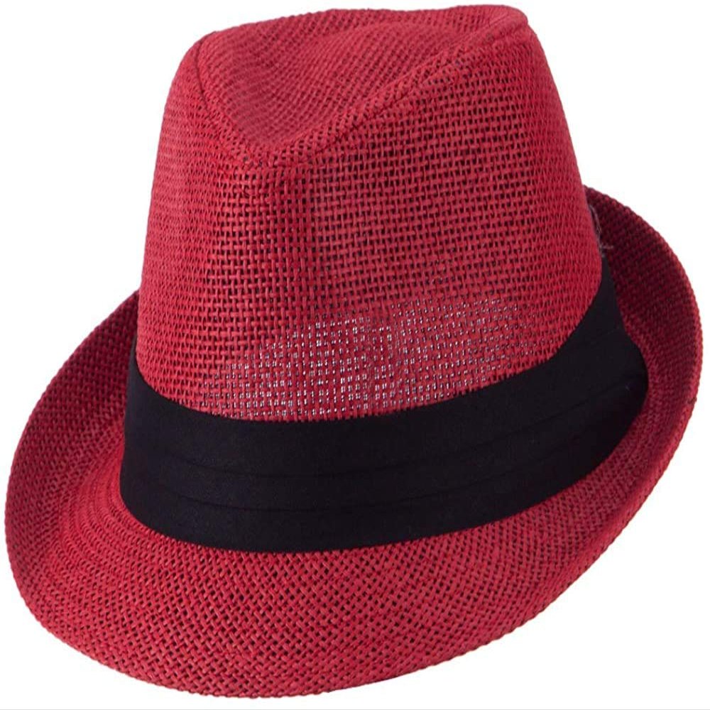 Ashen Fane Kid's Paper Straw with Black Band Fedora Hat, Red