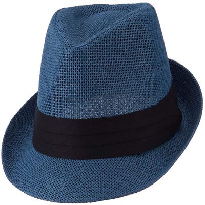 Ashen Fane Kid's Paper Straw with Black Band Fedora Hat, Navy