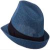 Ashen Fane Kid's Paper Straw with Black Band Fedora Hat, Navy view 2