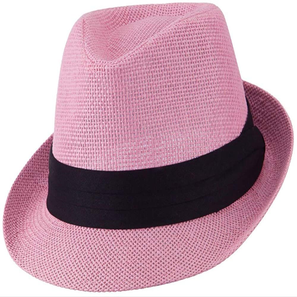 Ashen Fane Kid's Paper Straw with Black Band Fedora Hat, Pink