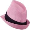 Ashen Fane Kid's Paper Straw with Black Band Fedora Hat, Pink view 2