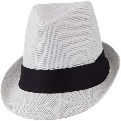 Ashen Fane Kid's Paper Straw with Black Band Fedora Hat, White