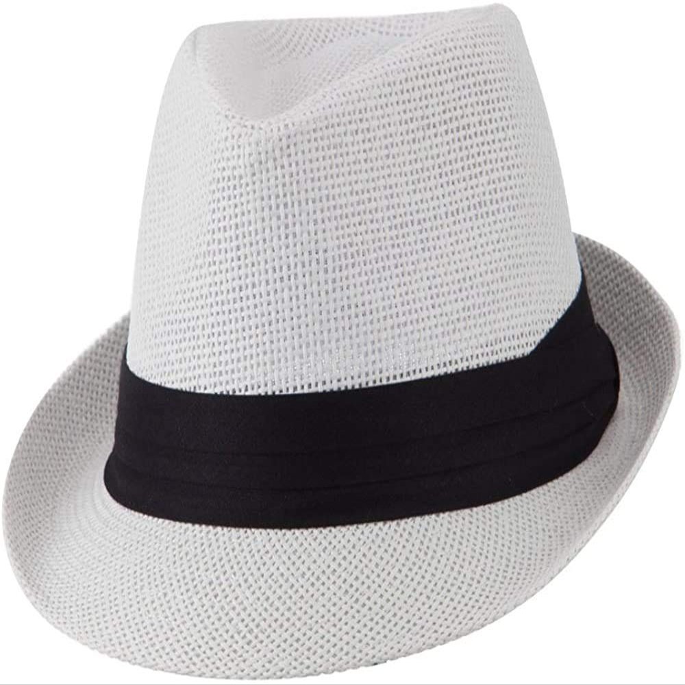 Ashen Fane Kid's Paper Straw with Black Band Fedora Hat, White