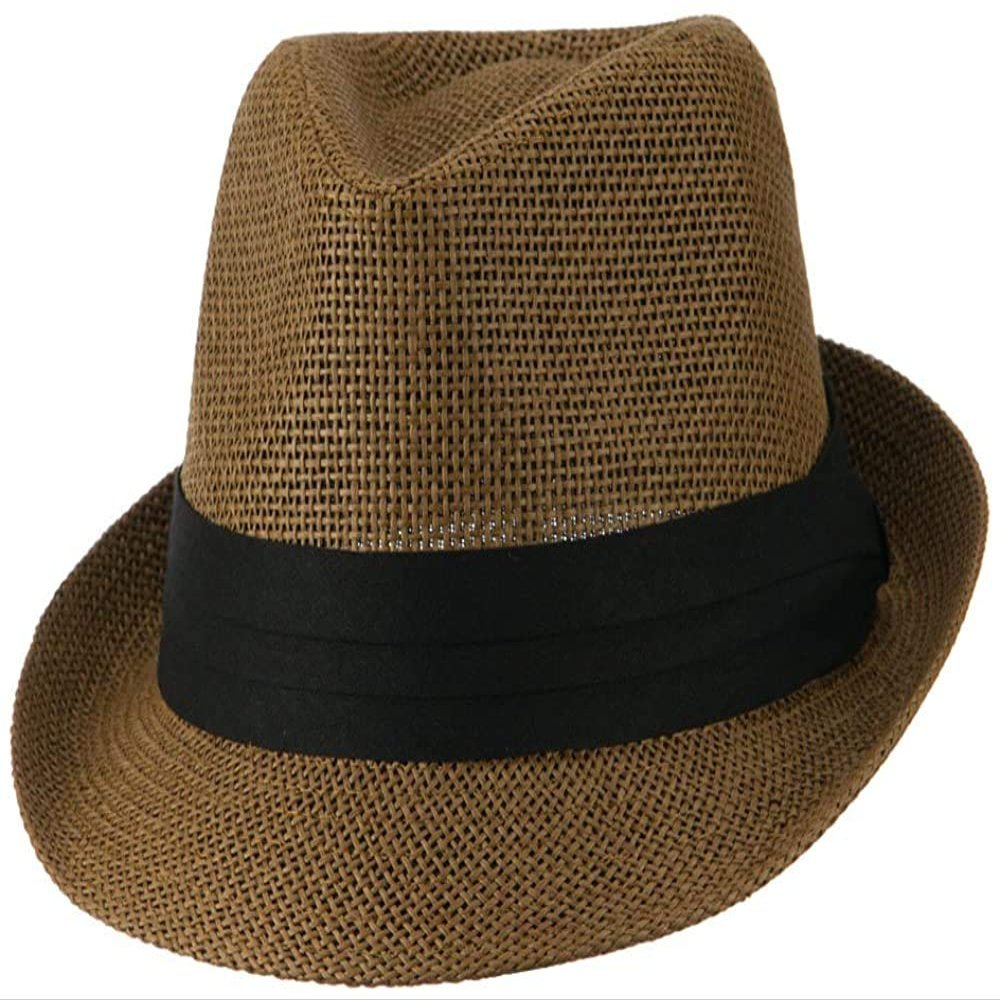 Ashen Fane Kid's Paper Straw with Black Band Fedora Hat, Brown