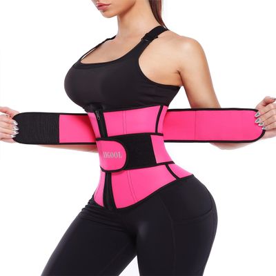 ANGOOL Neopren Waist Trainer For Women,Workout Plus Size Trimmer Belt Sauna Sweat Corset Cincher With Zipper XL Pink