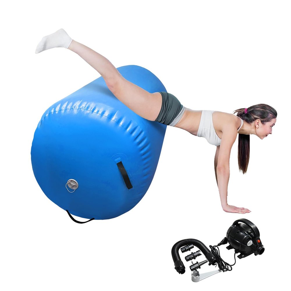 BYBAG Air Barrel Back Roller Inflatable Tumbling Mat with Electric Pump,Tumble Track Gymnastic Equipment Exercise Mats for Home Use,Gym Training,Cheer leading,Yoga(BLUE, 60CM*100CM)