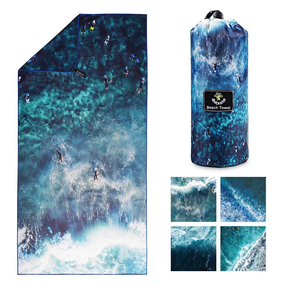4Monster Microfiber Beach Towel Quick Dry,Super Absorbent Lightweight Travel Towel for Swimmers, Sand Free Camping Towel, Beach Towels for Pool,Swim,Water Sports,Yoga