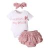 Dimoybabe Baby Girl Clothes Stuff Newborn Infant Summer Cute Outfit Cotton Ruffle Short Sleeve Romper + Solid Printed Pants + Headband White Pink Auntie is My Bestie 0-3 Months 70CM view 1