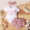 Dimoybabe Baby Girl Clothes Stuff Newborn Infant Summer Cute Outfit Cotton Ruffle Short Sleeve Romper + Solid Printed Pants + Headband White Pink Auntie is My Bestie 0-3 Months 70CM view 2