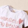 Dimoybabe Baby Girl Clothes Stuff Newborn Infant Summer Cute Outfit Cotton Ruffle Short Sleeve Romper + Solid Printed Pants + Headband White Pink Auntie is My Bestie 0-3 Months 70CM view 4