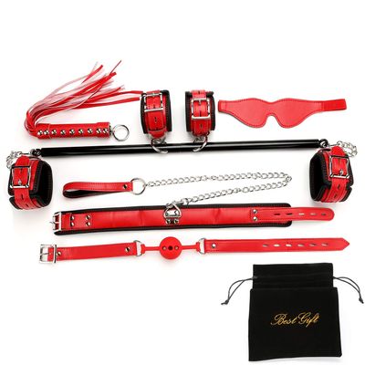 EXREIZST Black Spreader Bar Set with Bag and Premium Soft Leather Pad Red Straps System Set Adjustable Expandable Yoga Sports Fitness Kit