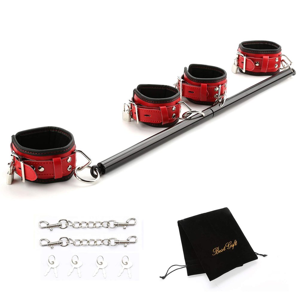 EXREIZST 3 in 1 Black Spreader Bar Set with 4 Premium Soft Pad Black Leather Straps Adjustable Expandable Sports Exercise Fitness Training Kit