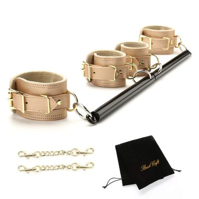 EXREIZST Expandable Silver Spreader Bar Set with 4 Blue Soft Fur Leather Straps Adjustable Exercise Sports Fitness Training Tool Kit
