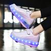 BFOEL Rechargeable Roller Shoes for Boys Girls Age 6-14 with LED Light-Up Kids Sneakers for Outdoor Play, Birthday White-Pink view 2