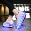 BFOEL Rechargeable Roller Shoes for Boys Girls Age 6-14 with LED Light-Up Kids Sneakers for Outdoor Play, Birthday White-Pink view 3