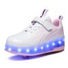 BFOEL Rechargeable Roller Shoes for Boys Girls Age 6-14 with LED Light-Up Kids Sneakers for Outdoor Play, Birthday White-Pink view 4