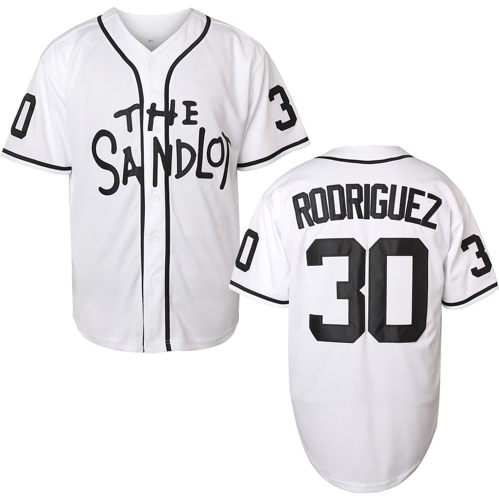 Bel Air Jersey Shirt Sleeve Benny 'The Jet' Rodriguez #30 The Sandlot Legends 3D Print Fashion Baseball Jersey S-3XL (30 Rodrigue White, XX-Large)