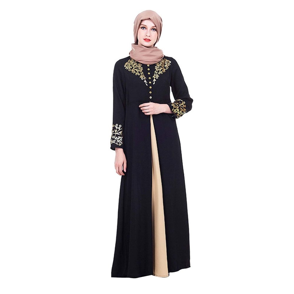 Adela Boutique Women's Two-Piece Muslim Prayer Dress Hijab Scarf Islamic Abaya Full Length Dress (B-Black, m)