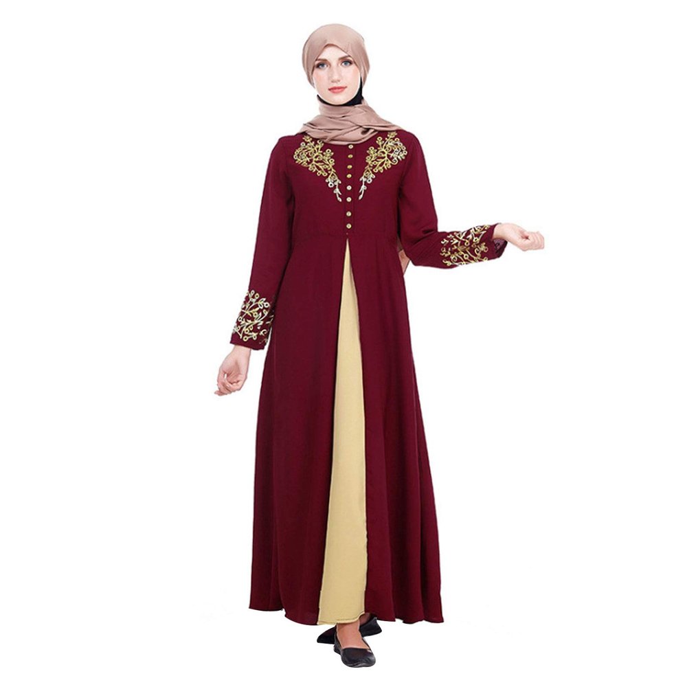 Adela Boutique Women's Two-Piece Muslim Prayer Dress Hijab Scarf Islamic Abaya Full Length Dress (B-Wine red, x_l)