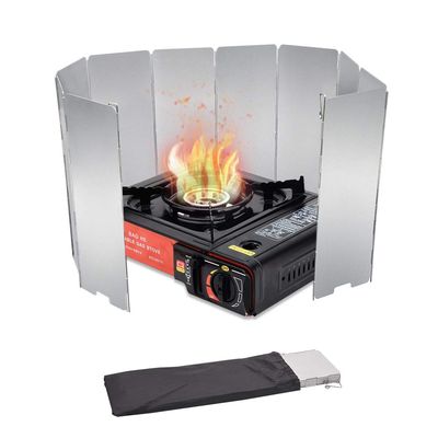 10 Plates Stove Windscreen, Aluminum Stove Windshield with Drawstring Bag, for Camping, Butane Stoves