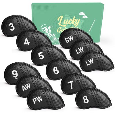 Amy Sport Golf Iron Head Covers Value 12 Pcs Set Thick Synthetic Leather, Protection Weatherproof Club Headcover Fit Universal Main Iron Wedge Golf Clubs for Men Women (Dark)