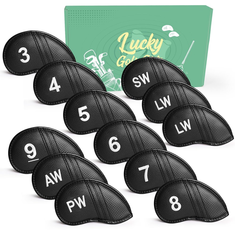 Amy Sport Golf Iron Head Covers Value 12 Pcs Set Thick Synthetic Leather, Protection Weatherproof Club Headcover Fit Universal Main Iron Wedge Golf Clubs for Men Women (Dark)