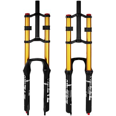 B Bolany Bike Suspension Fork 26/27.5/29" for Mountain Bike DH Air Double Shoulder Downhill Rappelling Shock Absorber Straight Tube Ultralight Bicycle Shock Absorber Rebound Adjust (Gold, 29'')