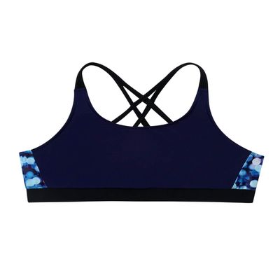 Nikiikoo Kids Girls' Digital Printed Training Sports Bra Top Criss Cross Back Top for Gymnastics/Dance Navy Blue 4