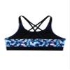 Nikiikoo Kids Girls' Digital Printed Training Sports Bra Top Criss Cross Back Top for Gymnastics/Dance Navy Blue 4 view 2