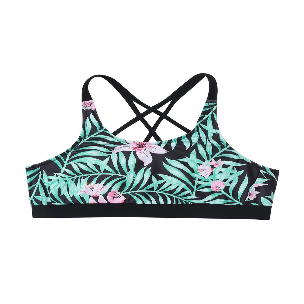 Nikiikoo Kids Girls' Digital Printed Training Sports Bra Top Criss Cross Back Top for Gymnastics/Dance Lily Pink 4