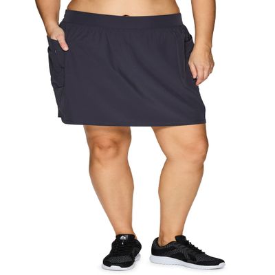 RBX Active Women's Plus Size Skort, Stretch Woven Golf/Tennis/Pickleball Skirt with Attached Bike Short, Zipper Pocket S21 Charcoal 1X