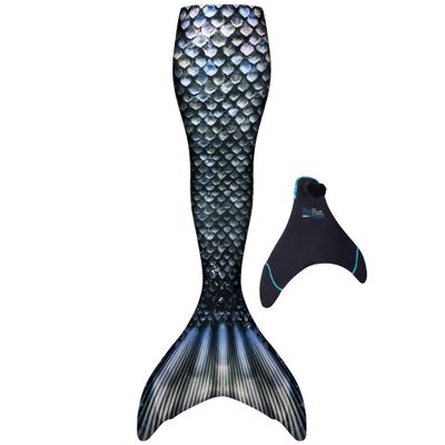 Fin Fun Mermaidens - Mermaid Tails for Swimming for Women, Teens and Adults with Monofin, Small, Barracuda Black