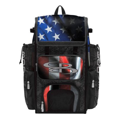 Boombah Superpack Bat Bag - Backpack Version (no wheels) - Holds 4 Bats - USA Black Ops Black/Royal Blue/Red