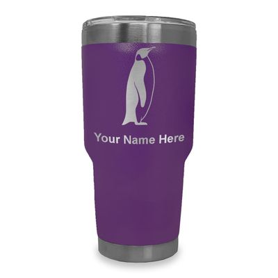 LaserGram 30oz Vacuum Insulated Tumbler Mug, Penguin, Personalized Engraving Included (Dark Purple)