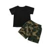 2pcs Summer Shorts Set for Toddler Baby Boys Letter Print Short Sleeve Top T-Shirt Camo Outfits (Black, 18-24 Months) view 2