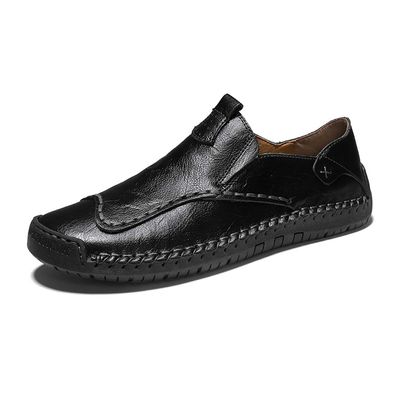 Mens Casual Leather Loafers Fashion Driving Breathable Moccasins Lightweight Slip-on Business Dress Shoes Outdoor Working Oxford 11 Black,11.02" Heel to Toe