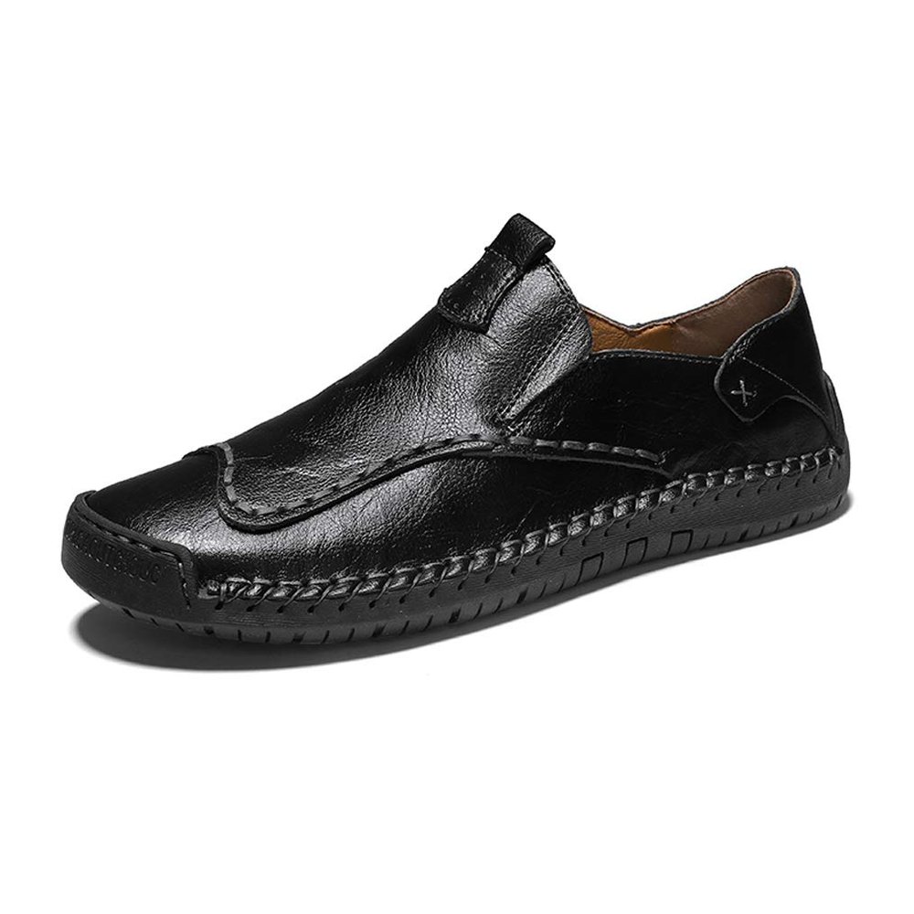 Mens Casual Leather Loafers Fashion Driving Breathable Moccasins Lightweight Slip-on Business Dress Shoes Outdoor Working Oxford 11 Black,11.02" Heel to Toe