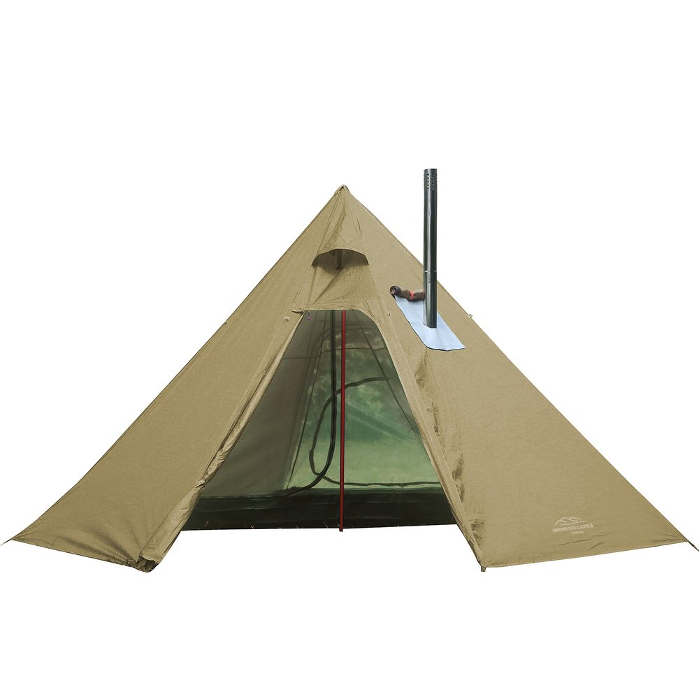 2 Persons Tipi Hot Tents with Inner Mesh, Lightweight, Standing Room for Hunting Family Team Backpacking Camping Hiking (Olive Drab with Mesh)