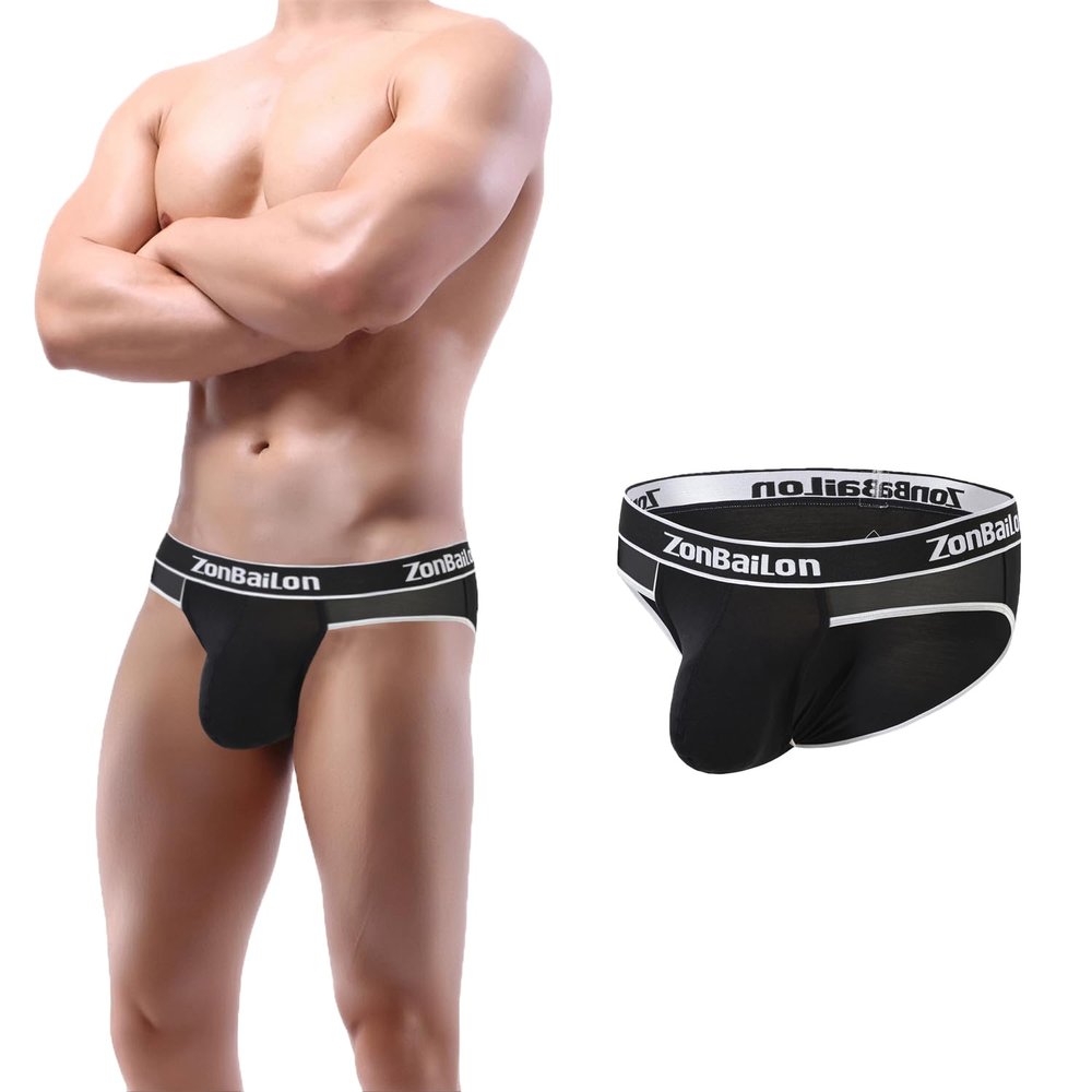 ZONBAILON Bulge Enhancing Underwear Boxer Briefs Men Black Sexy Low Rise Soft Big Ball Pouch Stretchy Underwear
