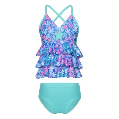 Yartina Kids Girls 2PCS Bikini Tankini Mermaid Scales Swimsuit Ruffle Tiered Top with Bottoms Bathing Suit Green 3