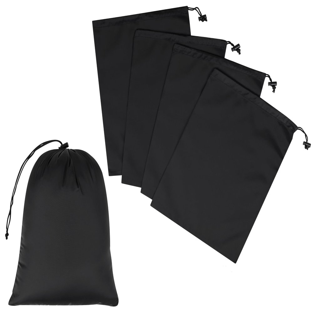 Drawstring Bag - UltraLight Nylon Cinch and Ditty Pouch For Home, Office, Outdoor (5 pack, Black) (Black, 9 x 12 inch)