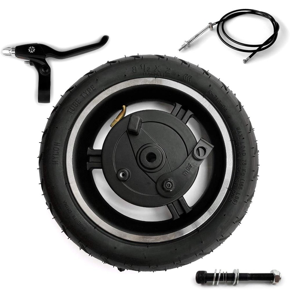 8.5 Inch Drum Brake Wheel for Electric Scooter 8 1/2 x 2 Inflated Wheel with Drum Brake and Axle Brake Cable (Wheel 120 Lever axle)