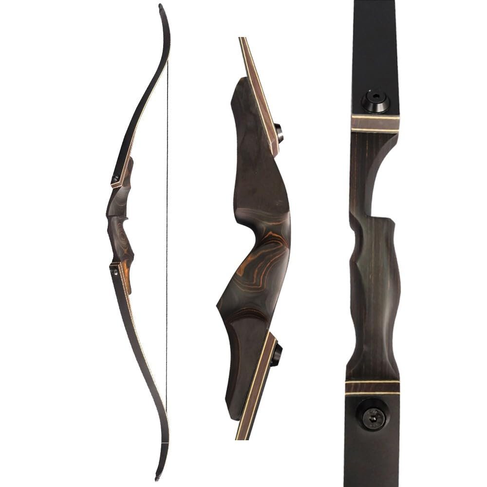 60" Black Hunter Takedown Recurve Bow 20-60 Lbs Traditional Wood Right Handed Bow American Hunting Longbow for Hunting Target Practice (Black Brown, 50 Lbs)