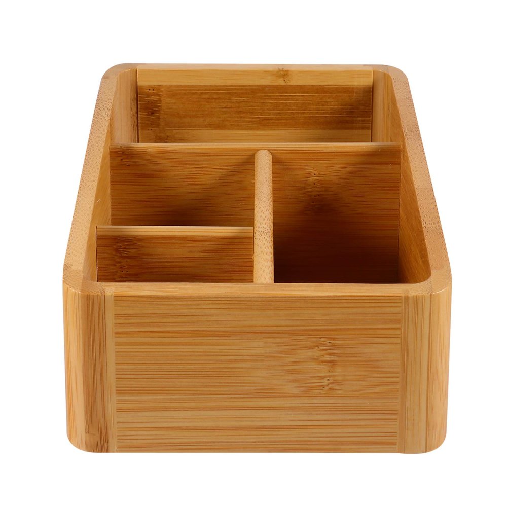 Cabilock Practical Storage Container Bamboo Wooden Cosmetic Storage Box 6 Sections