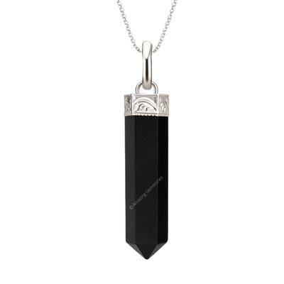 Amazing Gemstone Nuummite Crystal Pencil Point Pendant Necklace with Adjustable Cord - Natural Healing Crystals and Stones for Men, Women