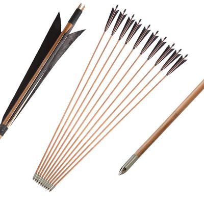 AMEYXGS 33 inch Archery Bamboo Arrows Traditional Hunting Practice Target Arrow with 5" Turkey Feathers Fletching for Recurve Bow Longbow 12 Pack (Black)