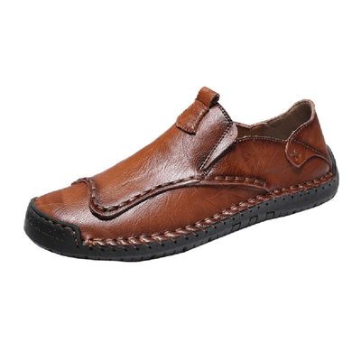 Mens Casual Leather Loafers Fashion Driving Breathable Moccasins Lightweight Slip-on Business Dress Shoes Outdoor Working Oxford 12 D-Brown,11.42" Heel to Toe