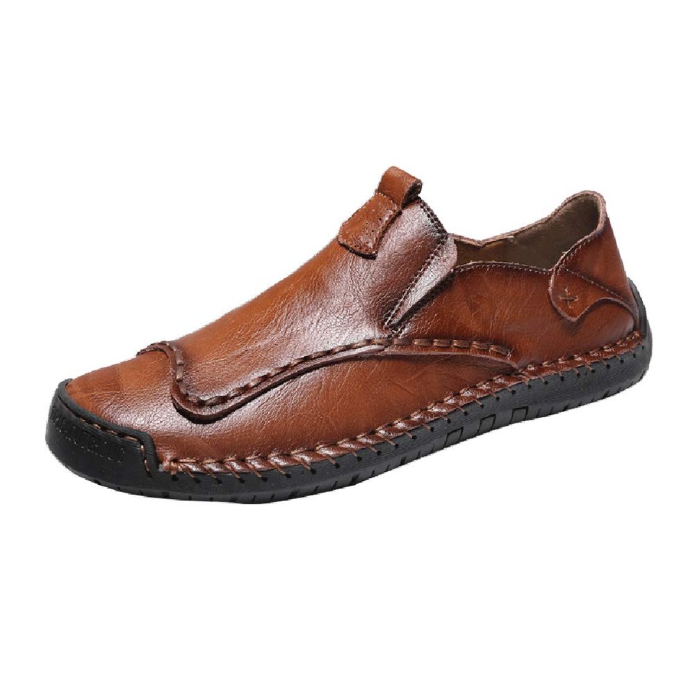Mens Casual Leather Loafers Fashion Driving Breathable Moccasins Lightweight Slip-on Business Dress Shoes Outdoor Working Oxford 12 D-Brown,11.42" Heel to Toe