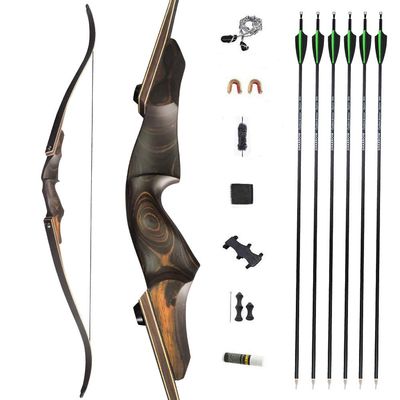 60" Black Hunter Takedown Recurve Bow 20-60 Lbs Traditional Wood Right Handed Bow American Hunting Longbow for Hunting Target Practice (Black Brown Set, 40 Lbs)