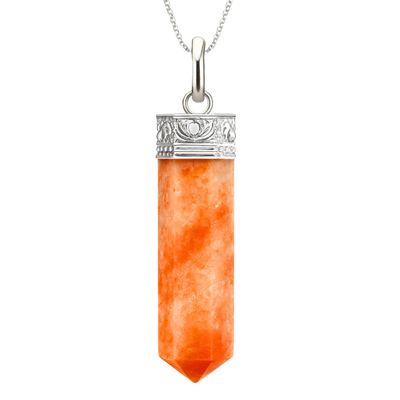 Amazing Gemstone Sunstone Crystal Pencil Point Pendant Necklace with Adjustable Cord - Natural Healing Crystals and Stones for Men, Women